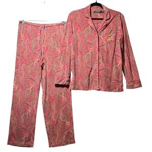 Lauren‎ Ralph Lauren Red Paisley Pajama Pants Set Long Sleeve Button Up Small